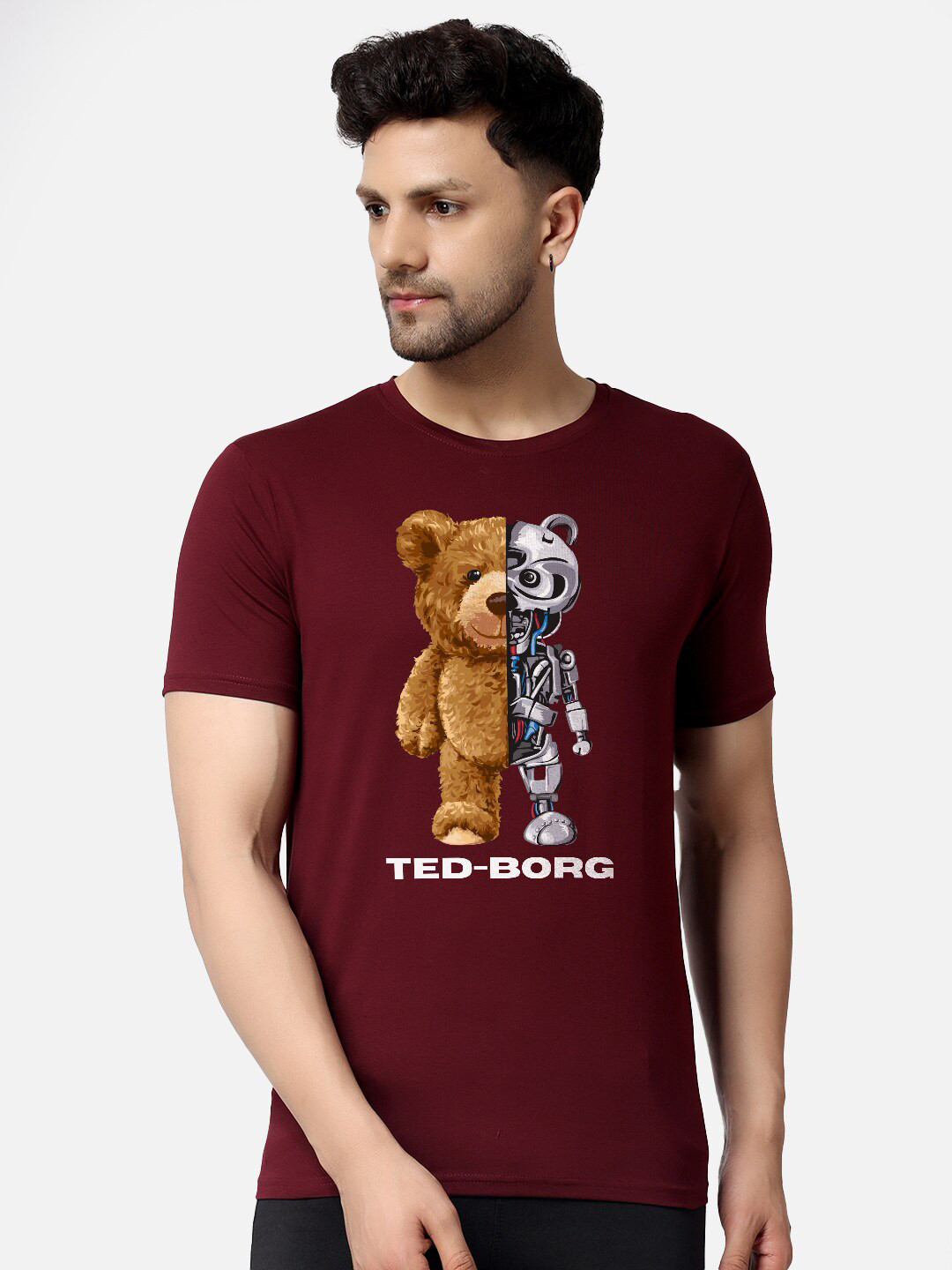 

The Label Bar Ted-Borg Bear Graphic Printed Knitted Cotton T-Shirt, Maroon