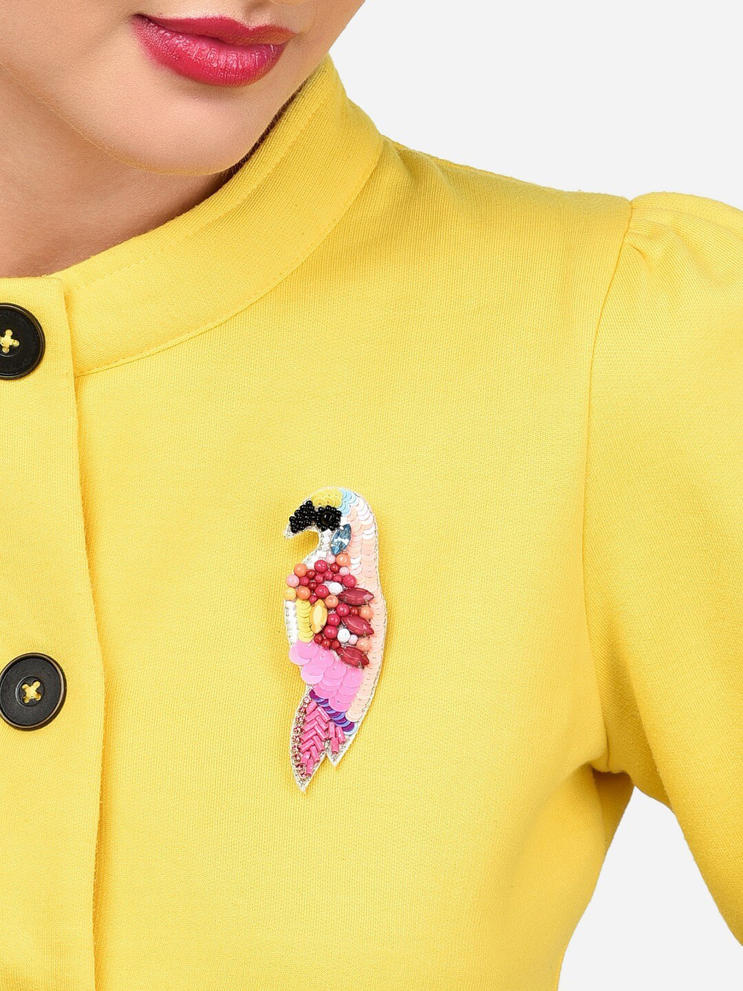 

Zaveri Pearls Women Stone-Studded & Beaded Parrot Brooch, Pink