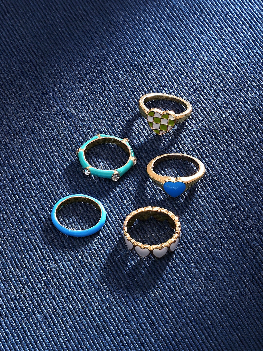 

Zaveri Pearls Set of 5 Gold Plated & Enamel Rings