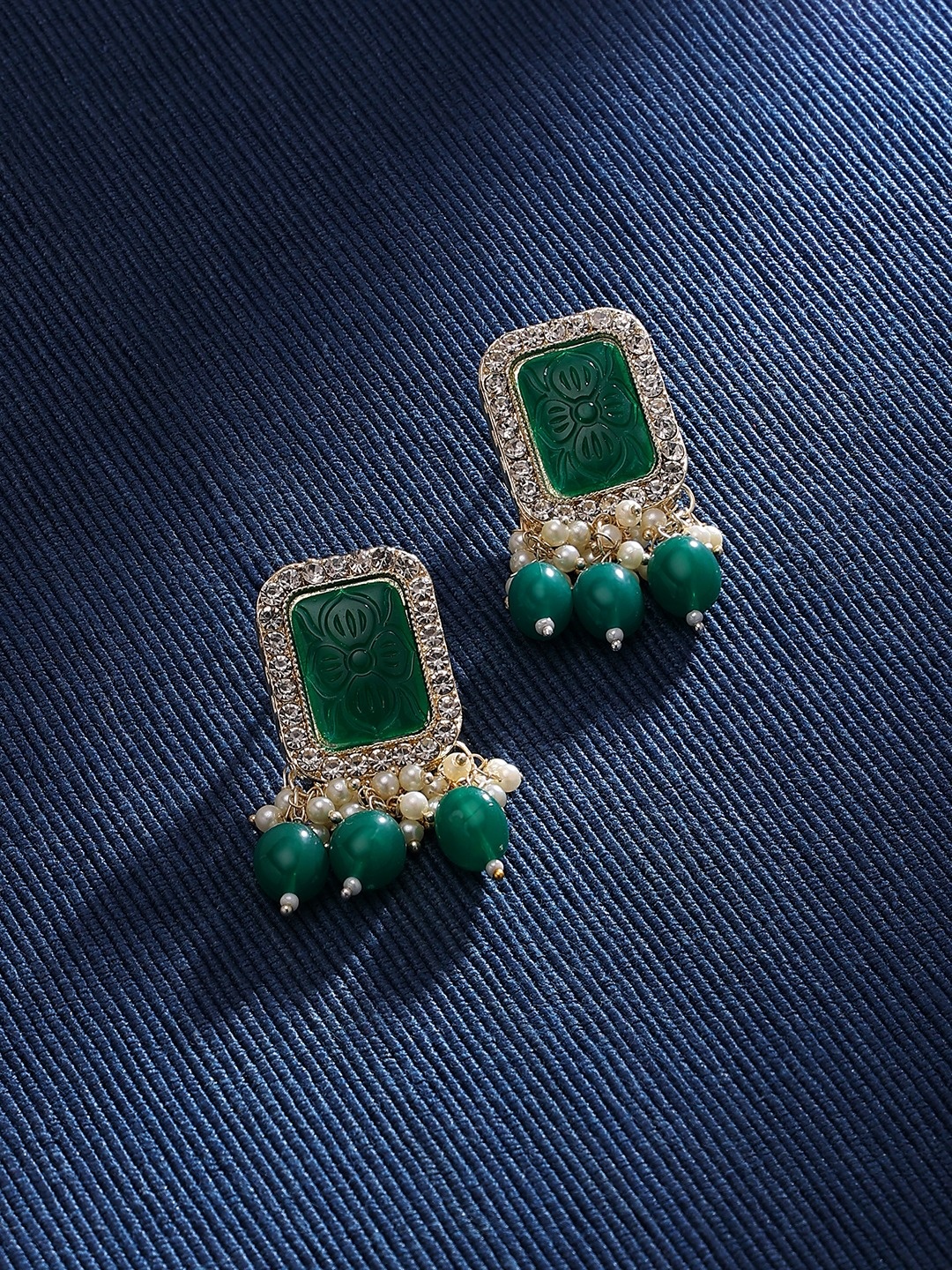 

Zaveri Pearls Gold-Plated Contemporary Stones & Beads Drop Earrings