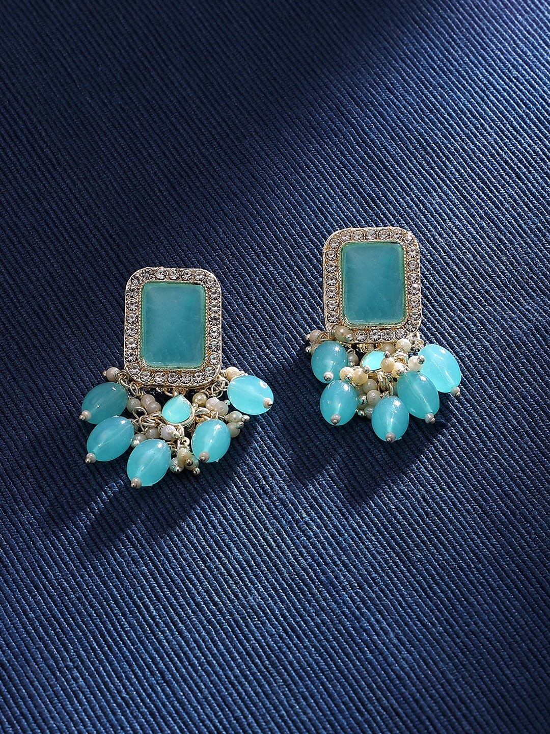 

Zaveri Pearls Gold-plated Stones & Beads Dazzling Studs Earrings, Turquoise blue