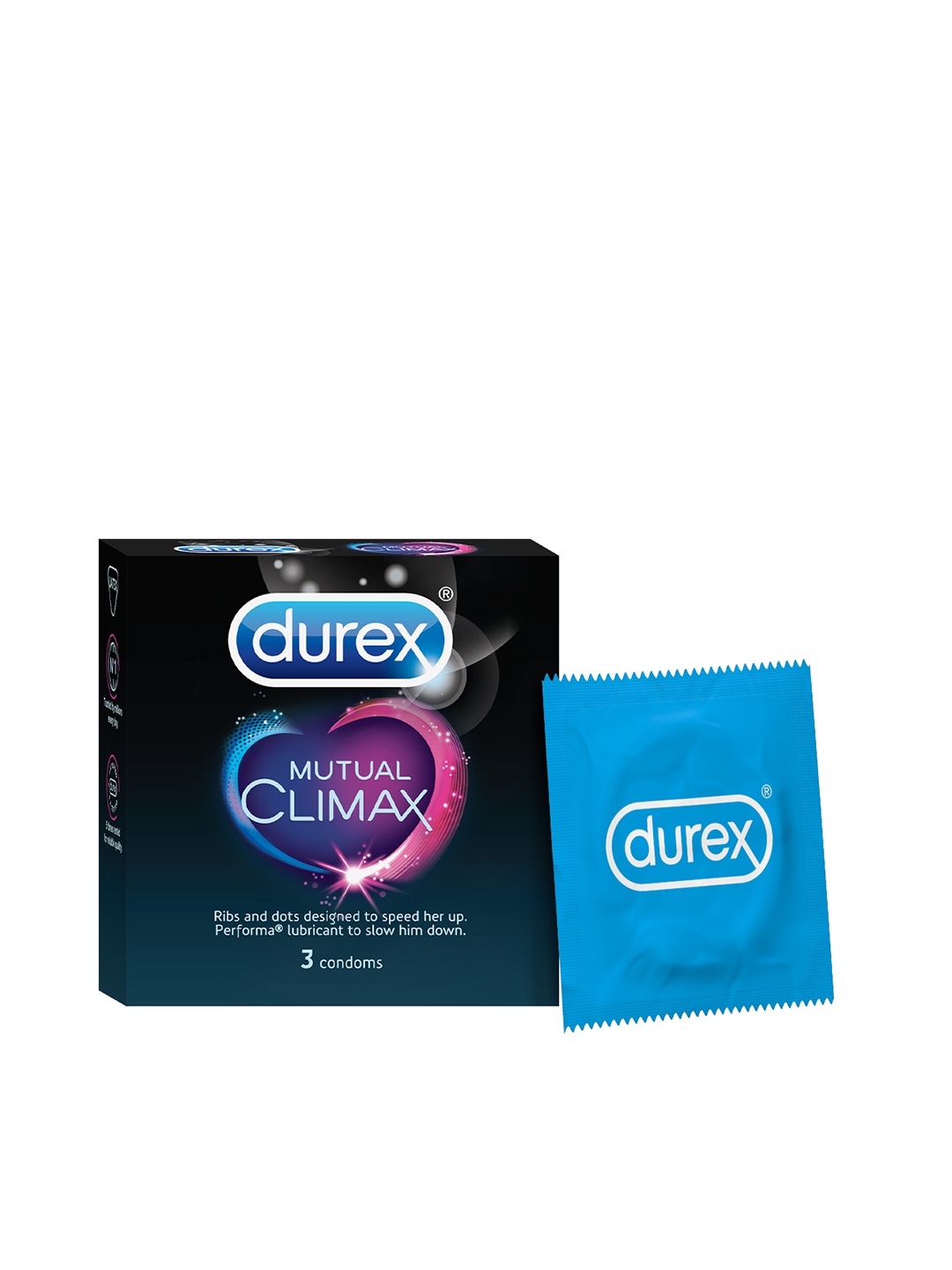 

Durex Mutual Climax Ribbed Dotted Condoms with Performa Lubricant - 3 Count, Black