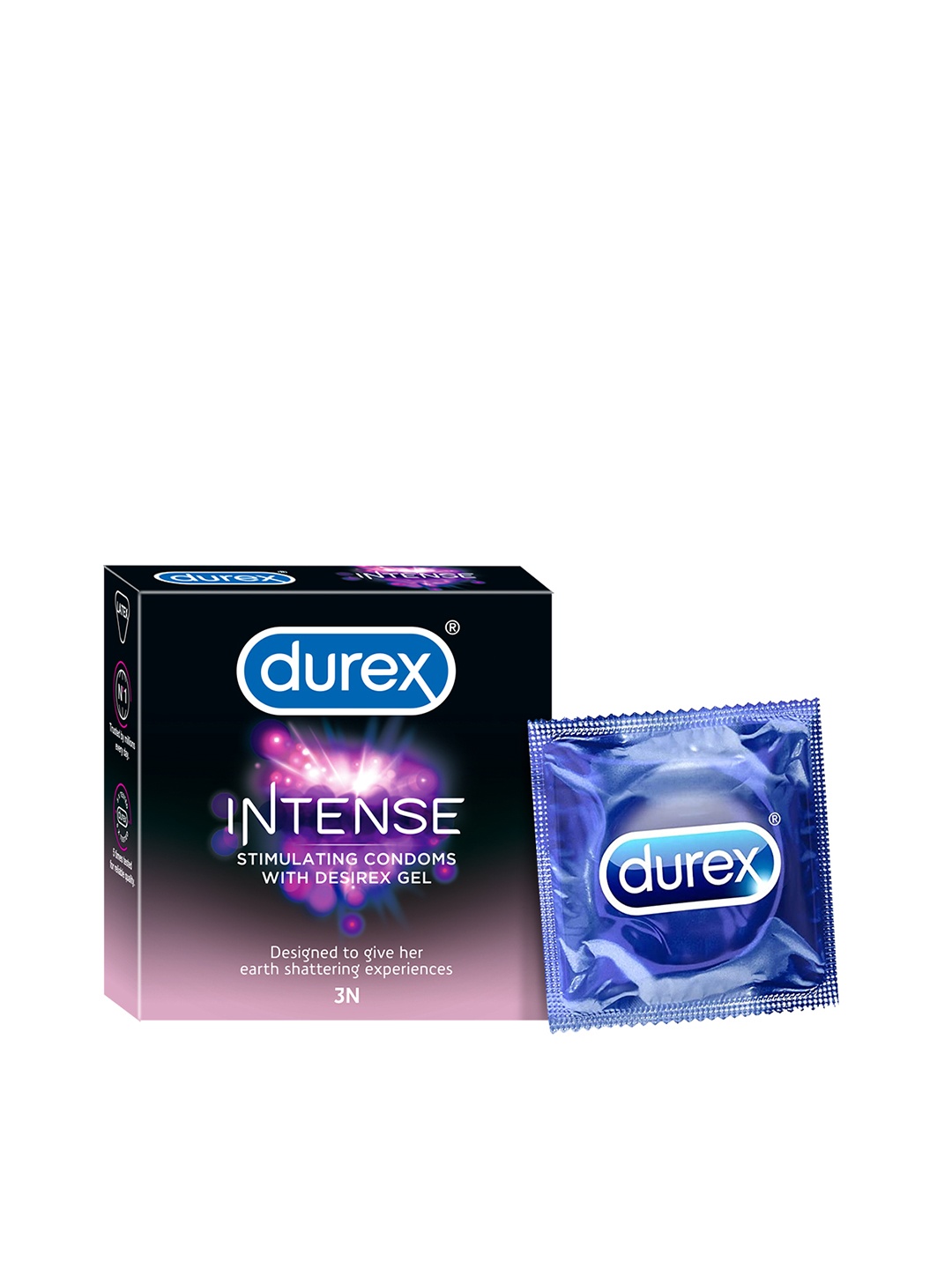 

Durex Intense Stimulating Dotted Ribbed Condoms with Desirex Gel - 3 Count, Black