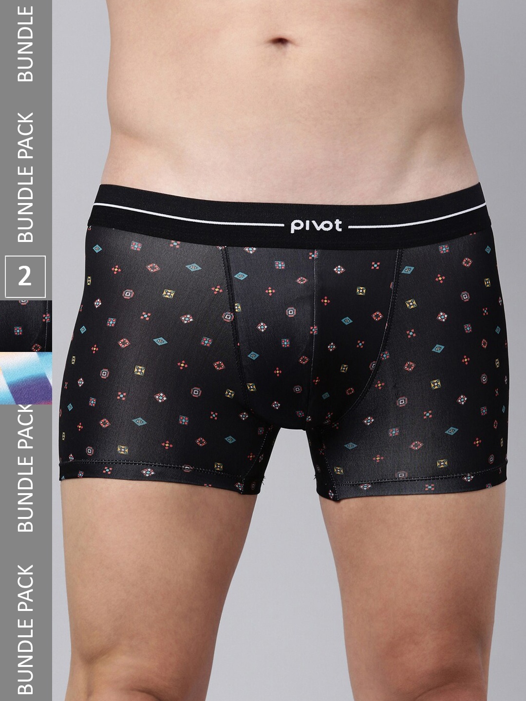 pivot Men Pack Of 2 Geometric Printed Trunks, Black