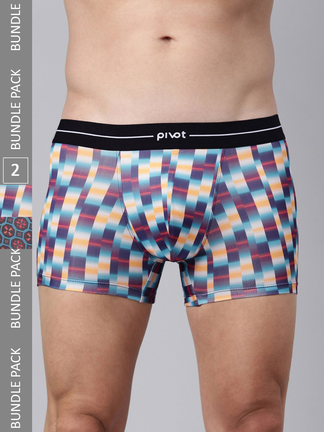 

pivot Men Pack Of 2 Geometric Printed Trunks, Blue