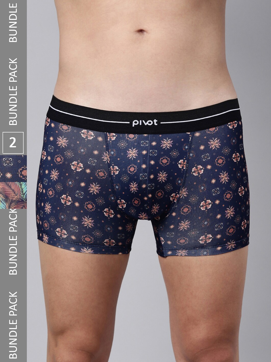 

pivot Men Pack Of 2 Floral Printed Trunks, Navy blue