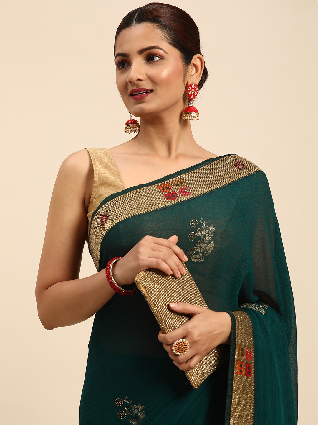 

Indian Women Yellow Floral Beads and Stones Silk Blend Designer Saree