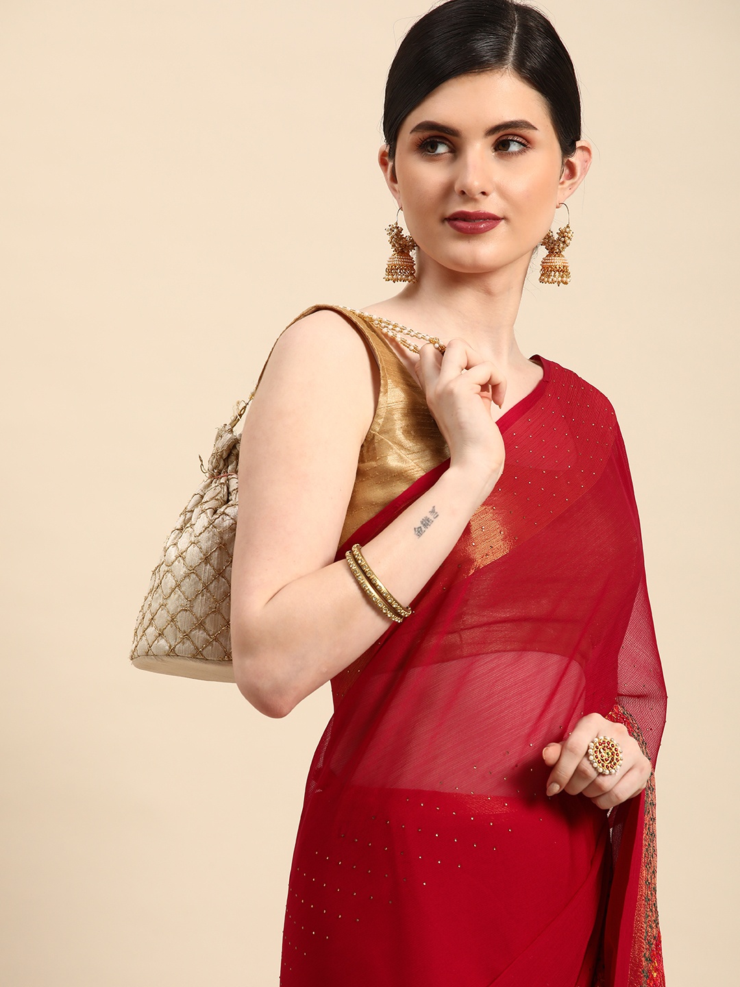 

Indian Women Chiffon Designer Saree, Maroon