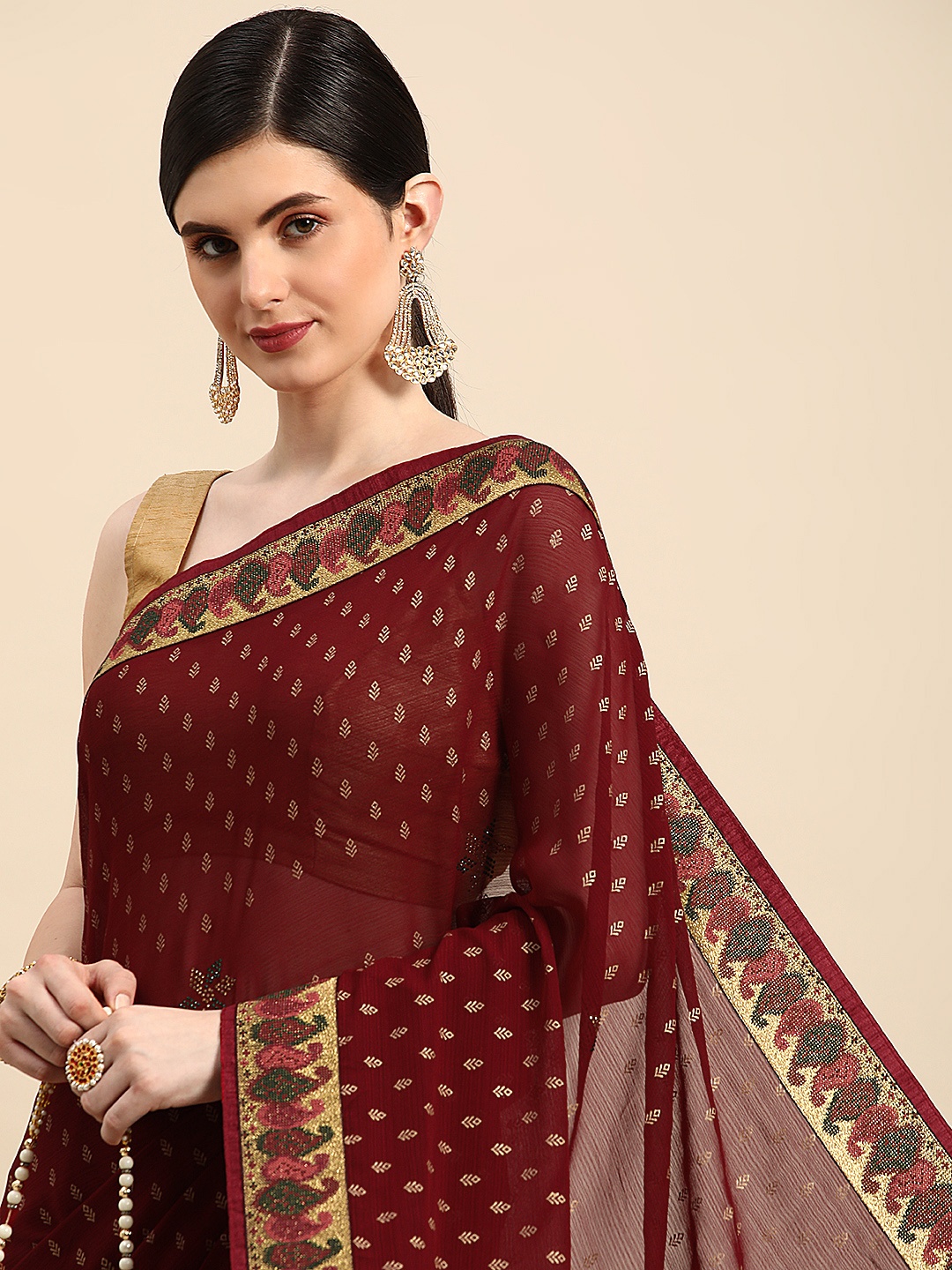 

Indian Women Ethnic Motifs Gotta Patti Silk Blend Designer Saree, Maroon