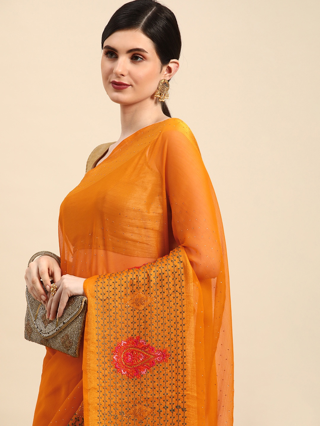 

Indian Women Embellished Silk Blend Designer Saree, Yellow