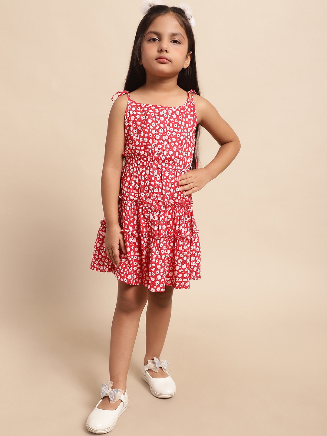 

Superminis Girls Floral Print Layered Fit & Flare Dress, Red