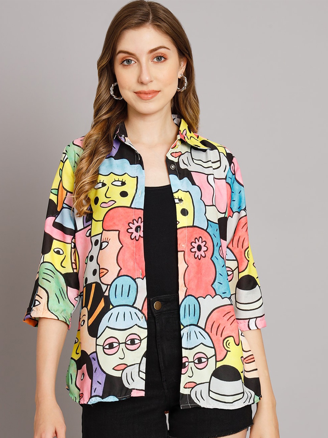 

Funday Fashion Graphic Printed Boxy Casual Shirt, Blue