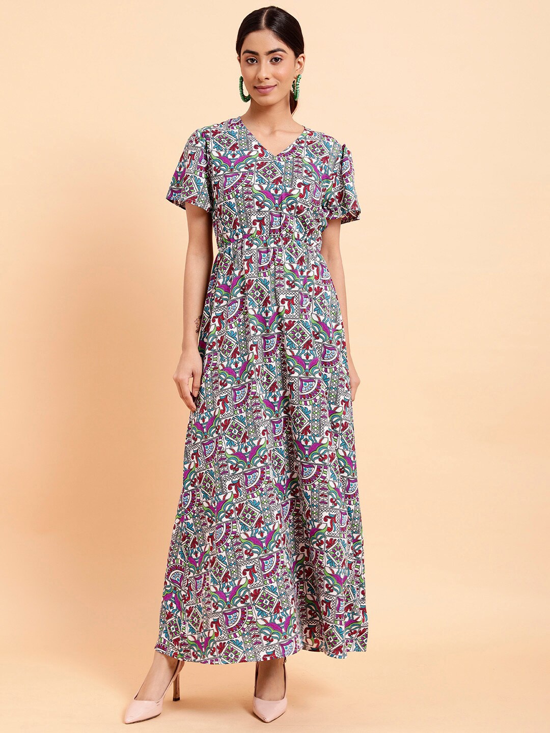 

MINT STREET V-Neck Floral Print Crepe Maxi Dress, White