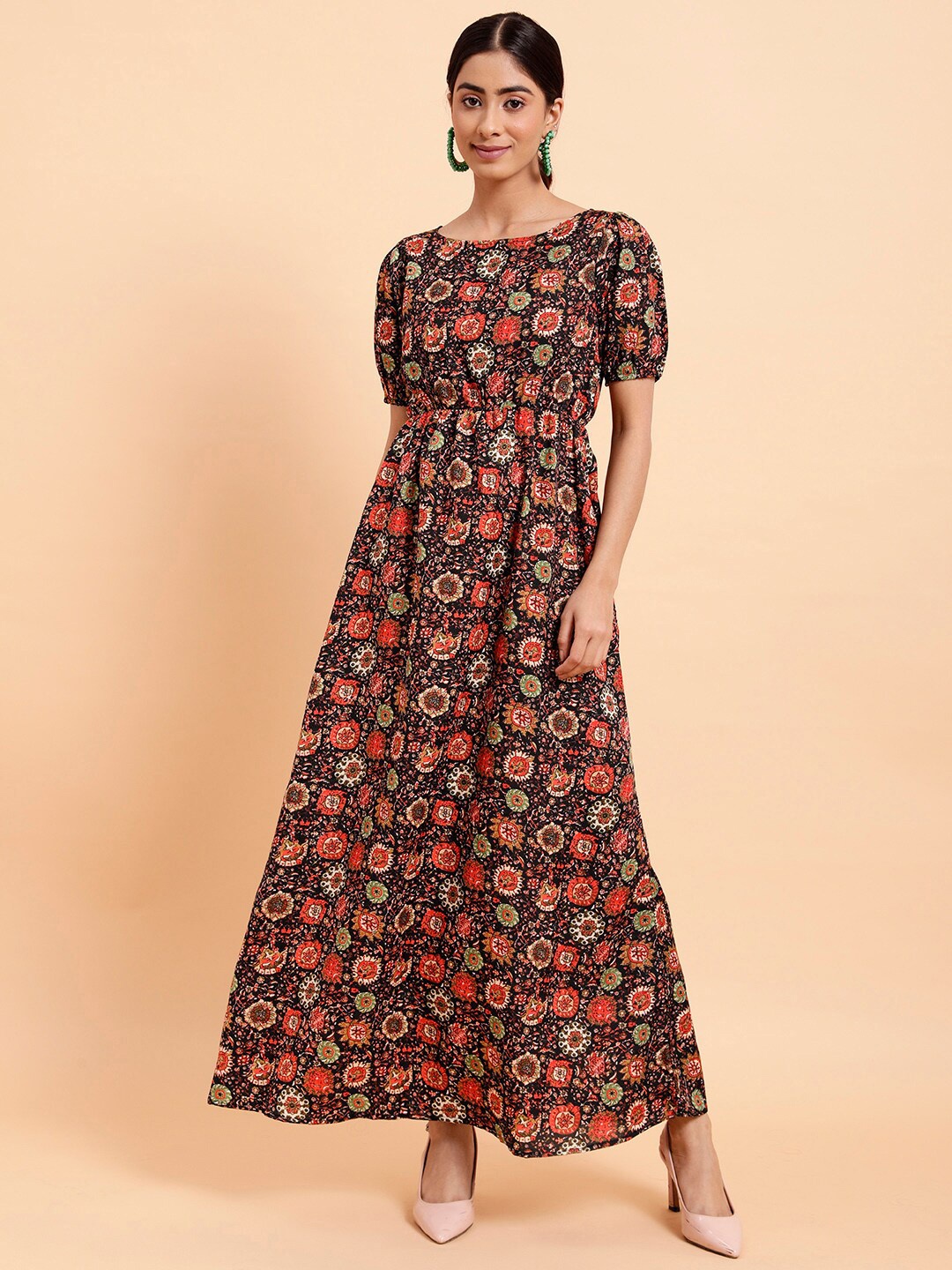 

MINT STREET Floral Printed Crepe Maxi Dress, Brown