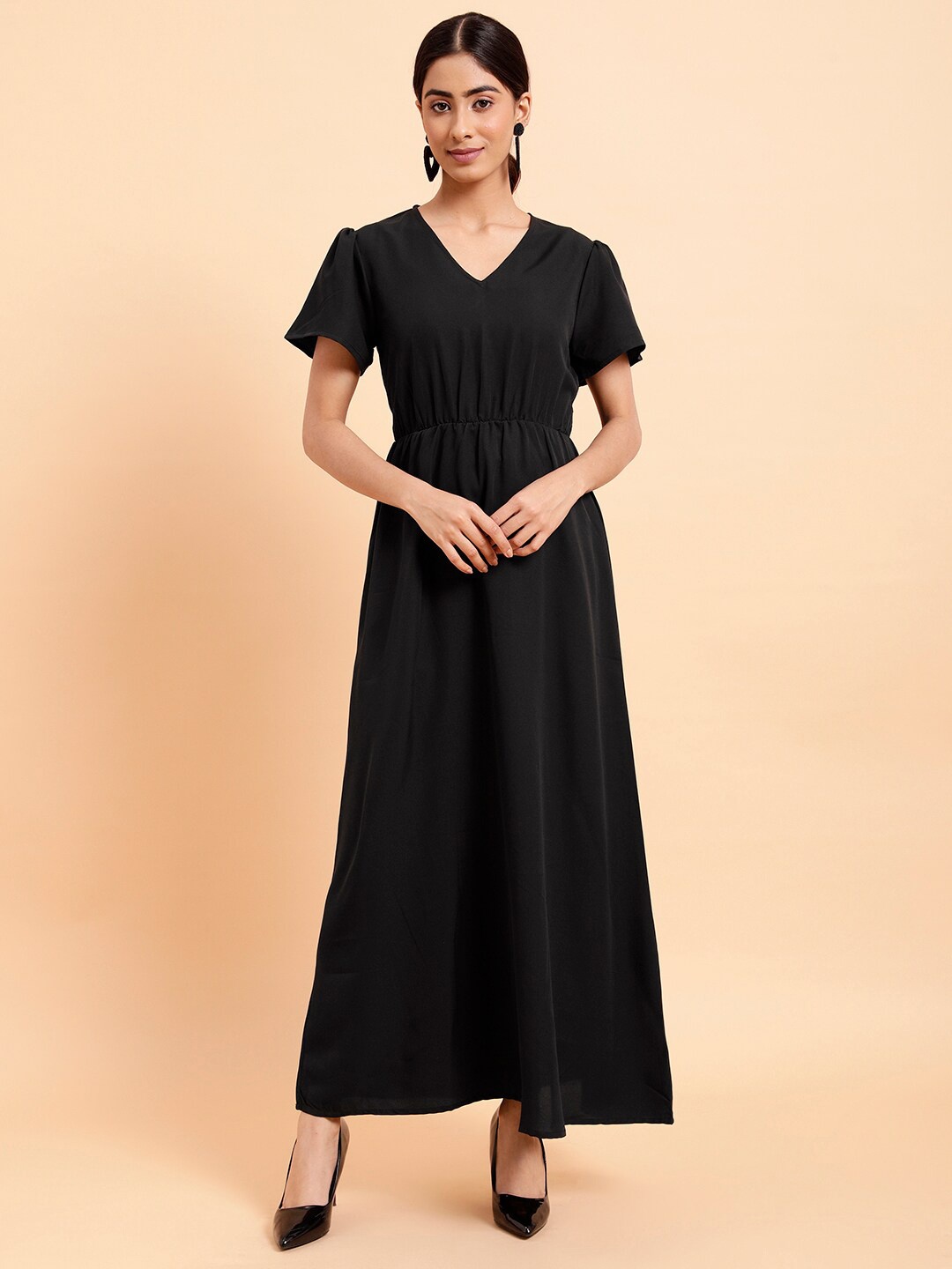 

MINT STREET V-Neck Crepe Maxi Dress, Black