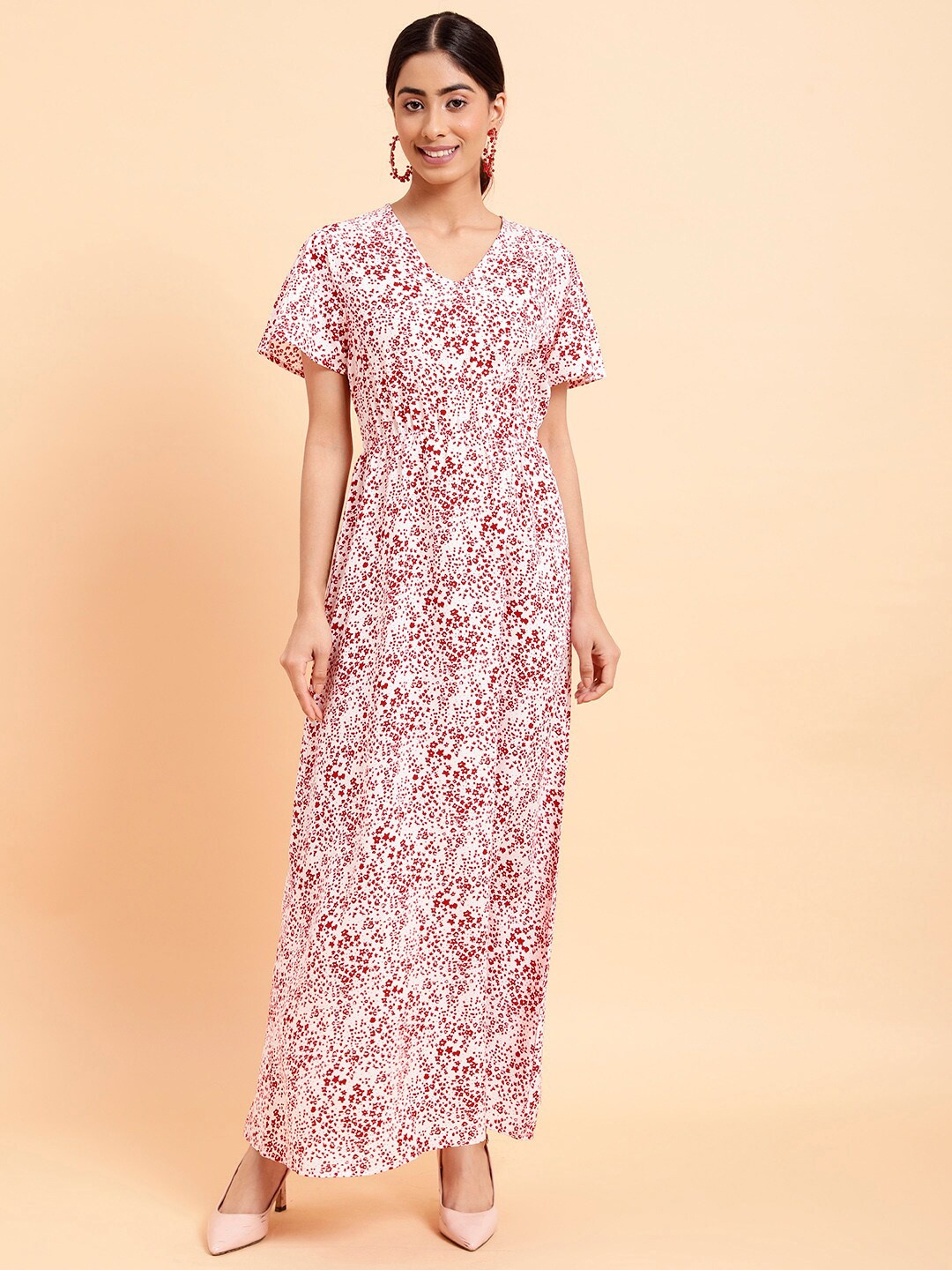 

MINT STREET V-Neck Floral Print Crepe Kaftan Dress, Pink