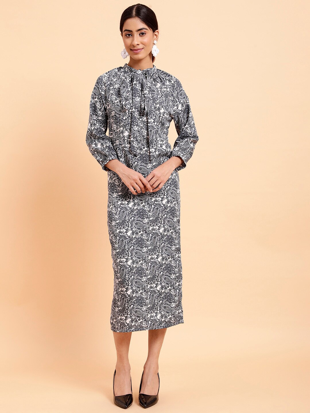 

MINT STREET Ethnic Motifs Printed Crepe A-Line Midi Dress, Multi