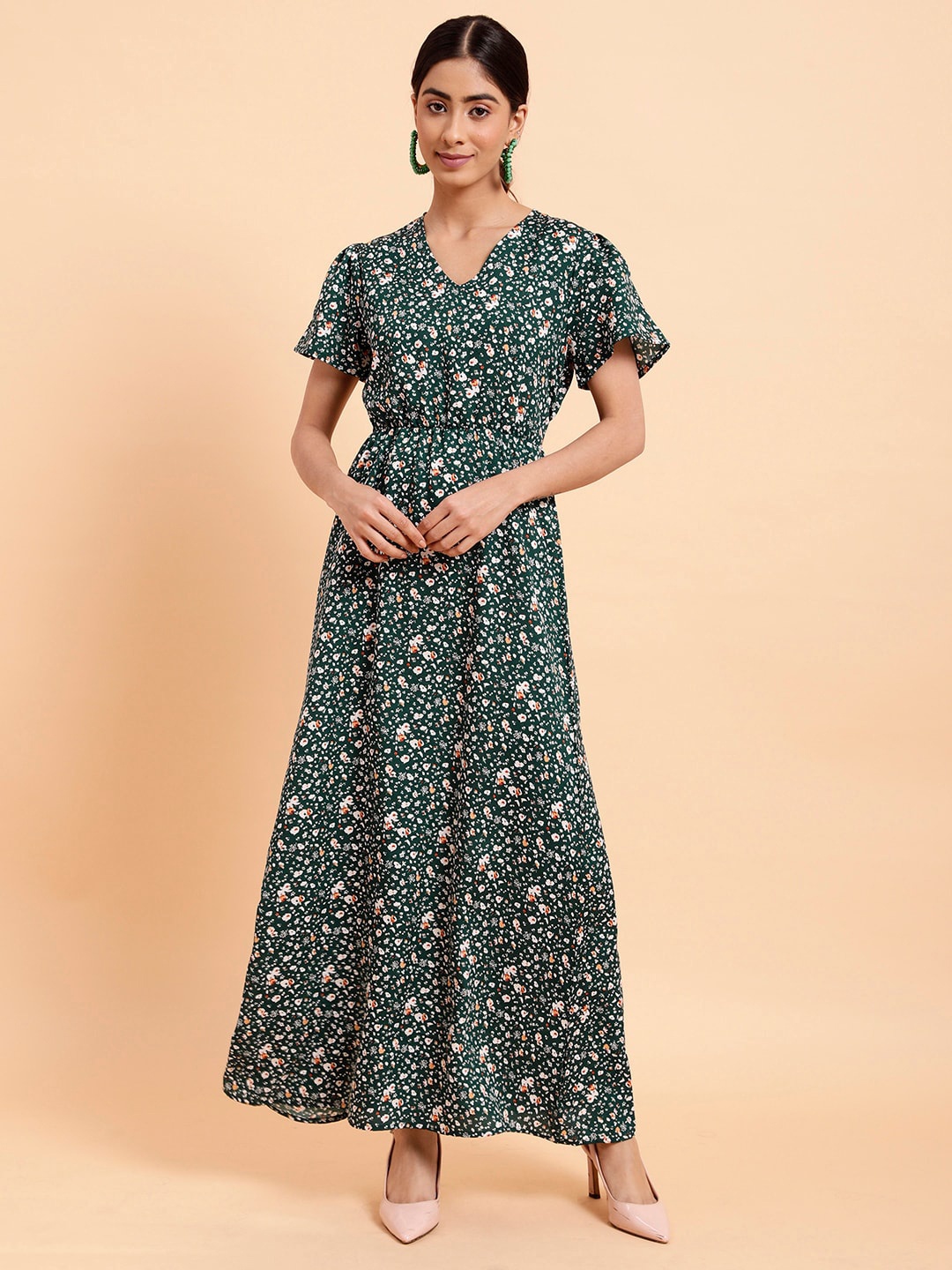 

MINT STREET Floral Printed Crepe Maxi Dress, Green