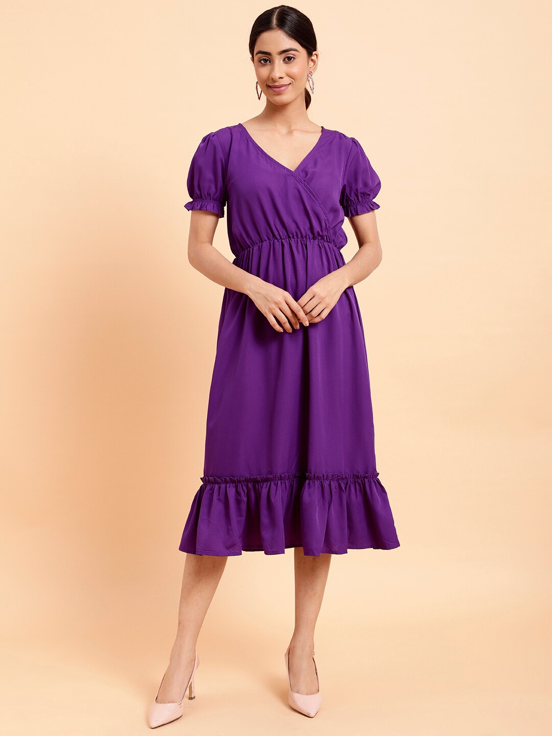 

MINT STREET V-Neck Crepe Wrap Midi Dress, Purple