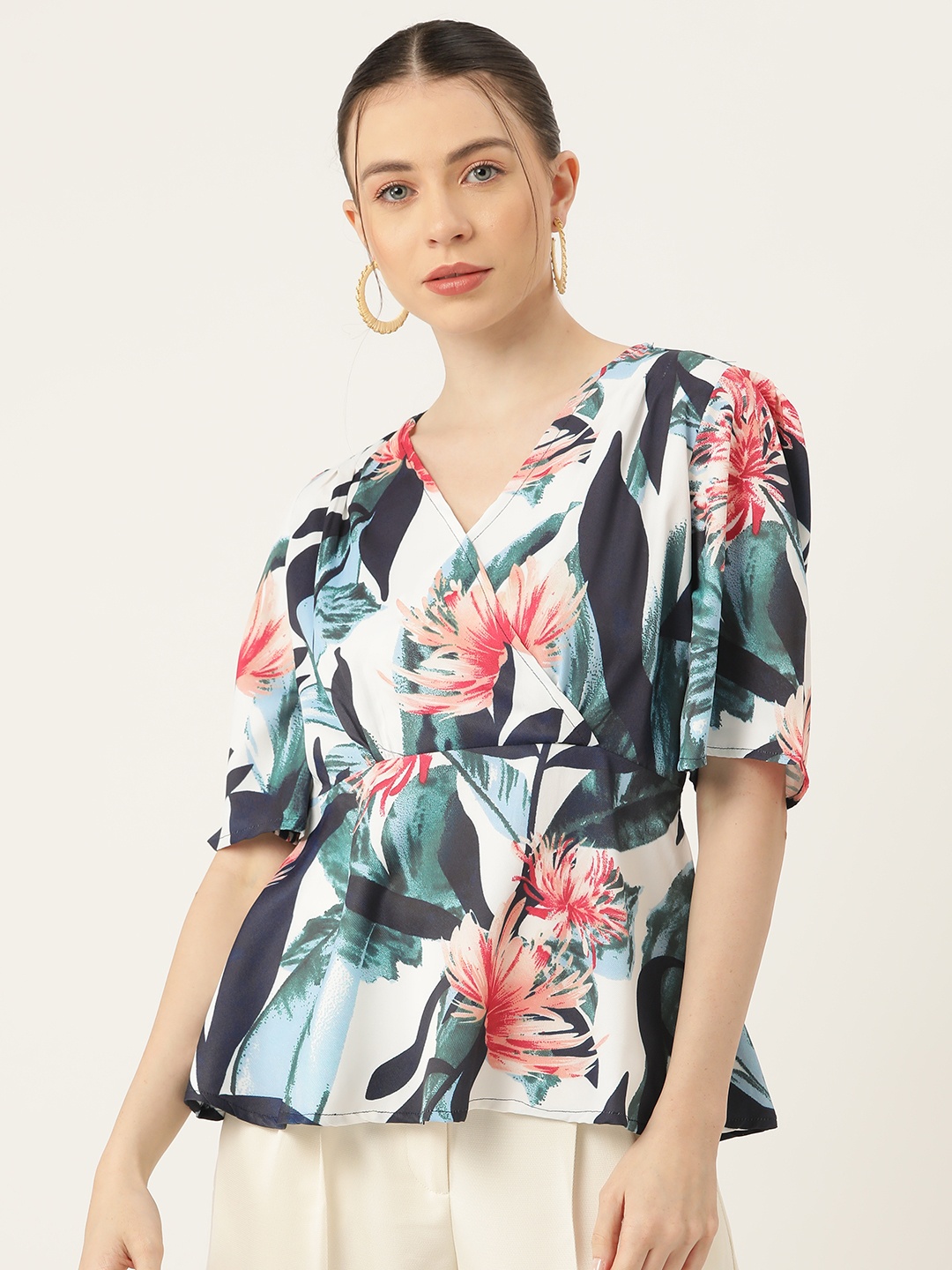 

ZIZO By Namrata Bajaj Floral Print Puff Sleeve Peplum Top, Blue