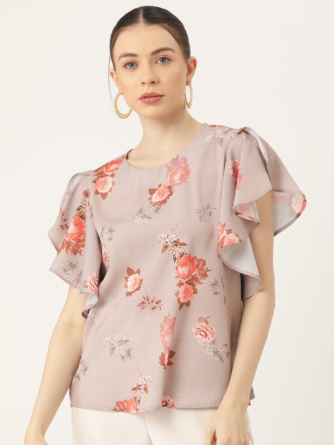 

ZIZO By Namrata Bajaj Floral Print Flared Sleeve Top, Brown