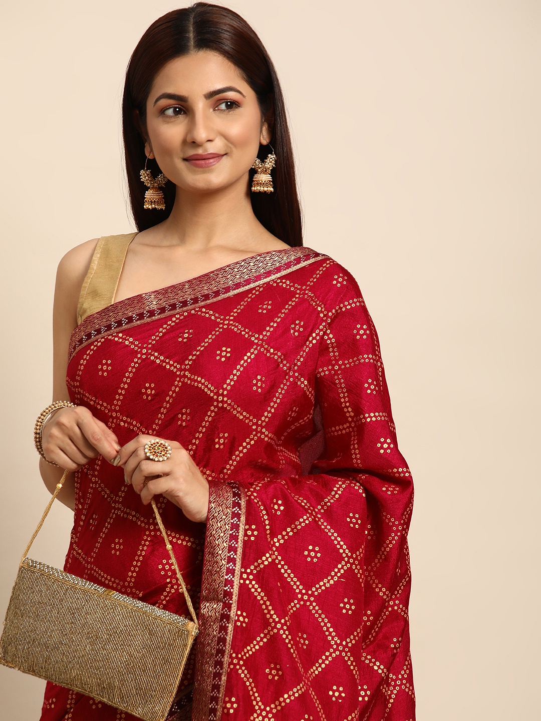 

Indian Women Bandhani Silk Blend Saree, Maroon