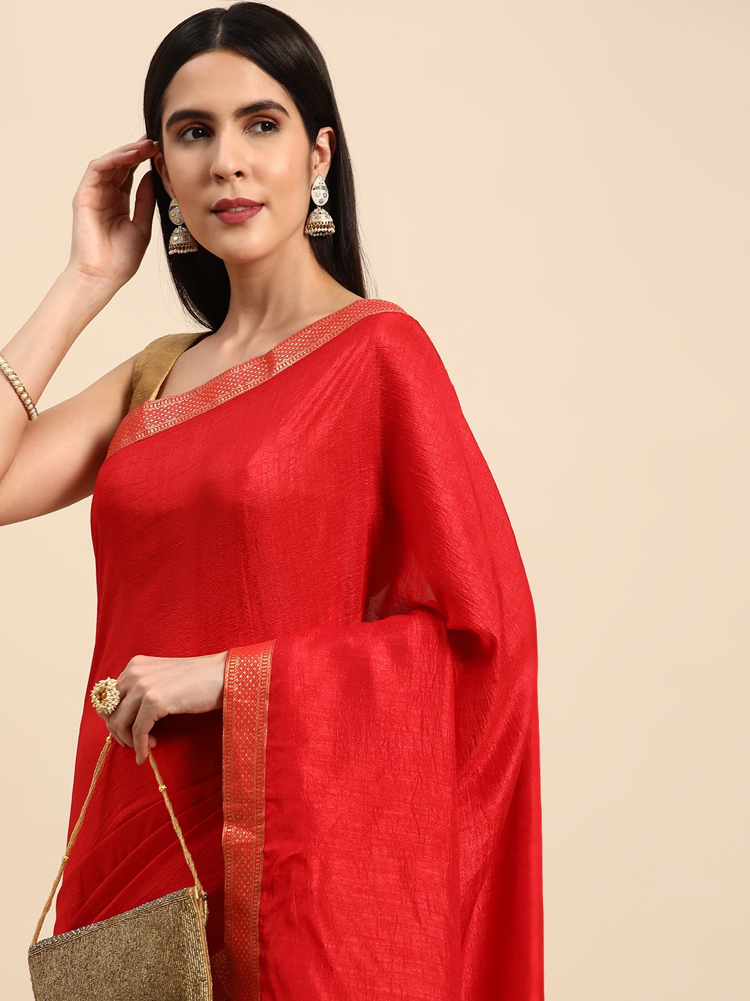 

Indian Women Gotta Patti Detail Silk Blend Designer Saree, Red