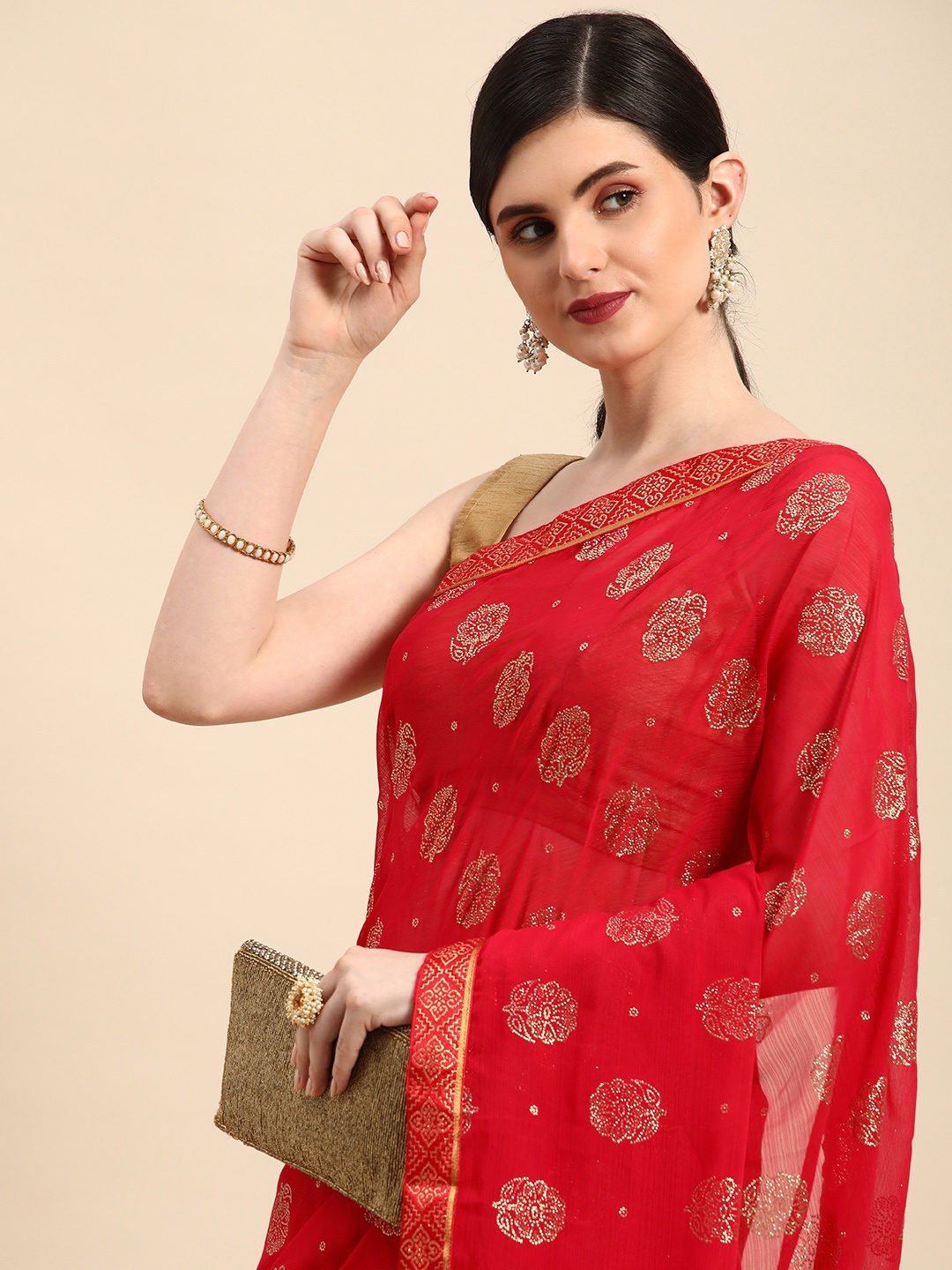 

Indian Women Woven Designed Gotta Patti Detail Silk Blend Designer Saree, Orange