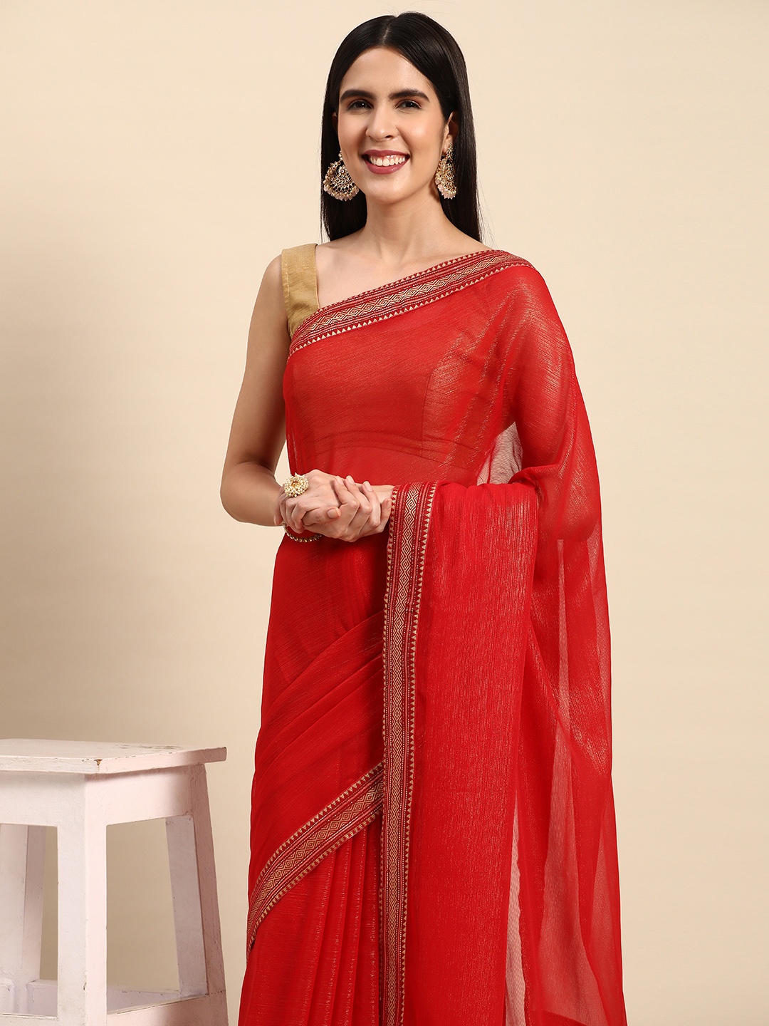 

Indian Women Poly Georgette Saree, Red