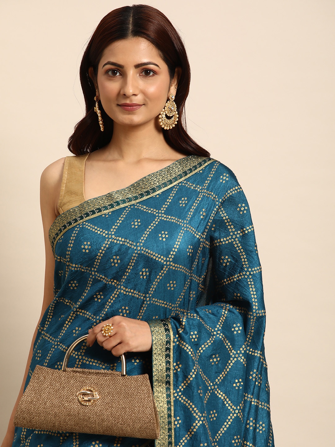 

Indian Women Bandhani Silk Blend Saree, Blue