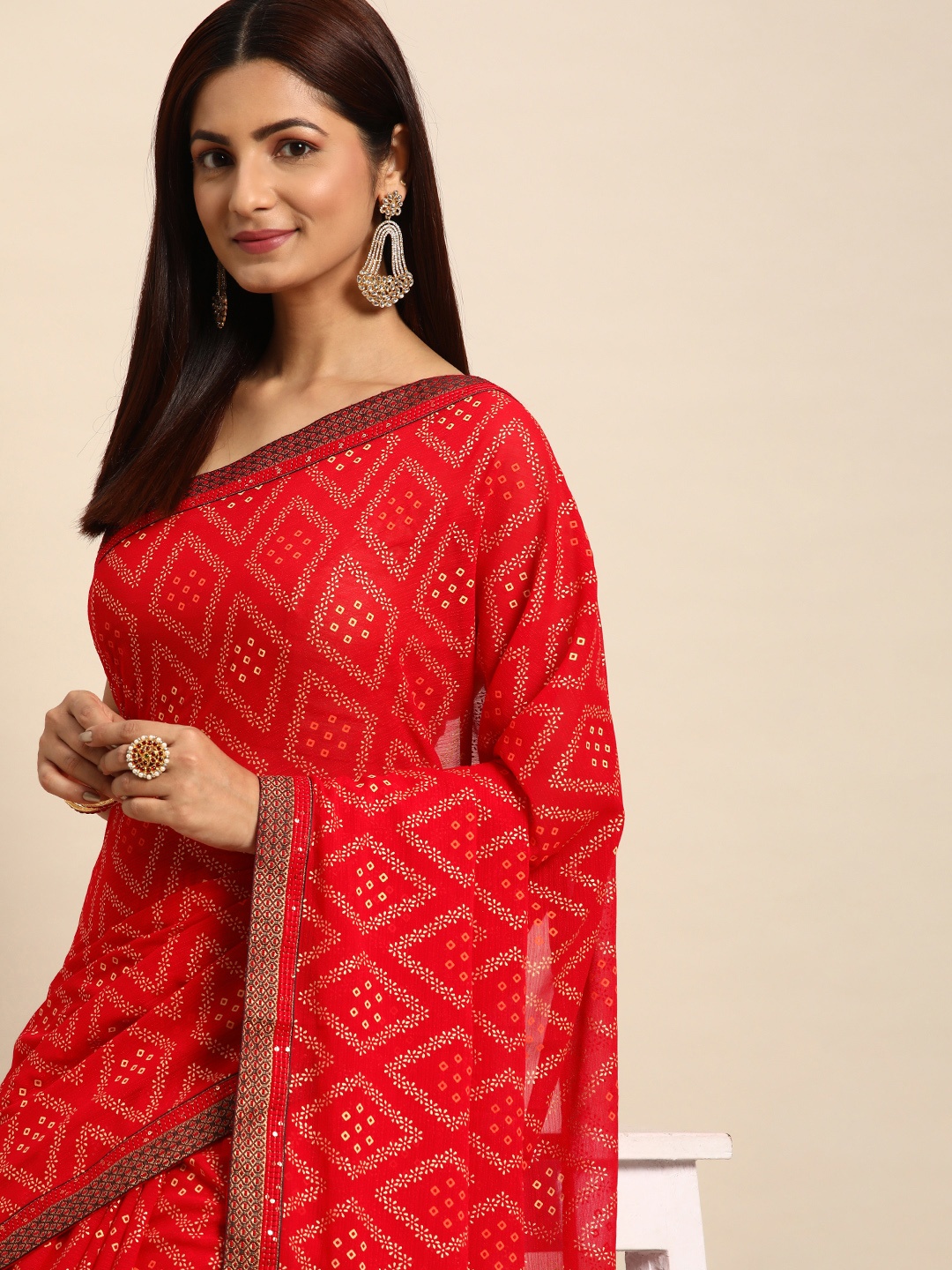 

Indian Women Printed Silk Blend Saree, Red