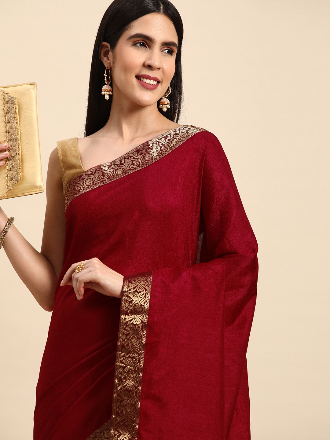 

Indian Women Gotta Patti Border Silk Blend Designer Saree, Maroon