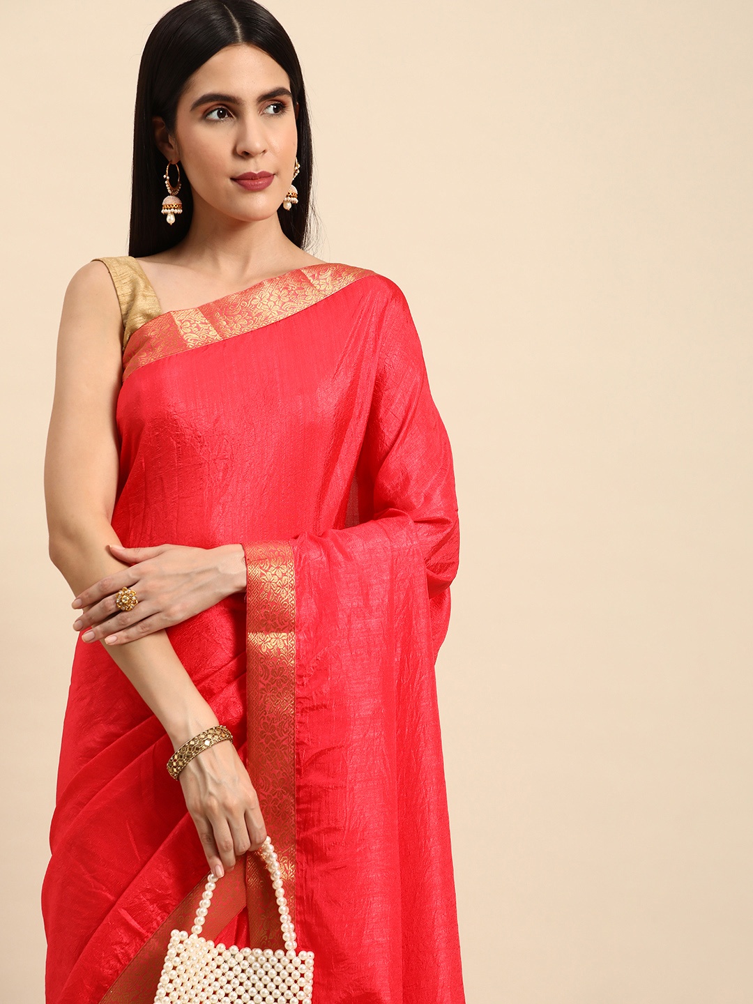 

Indian Women Gotta Patti Border Silk Blend Designer Saree, Pink
