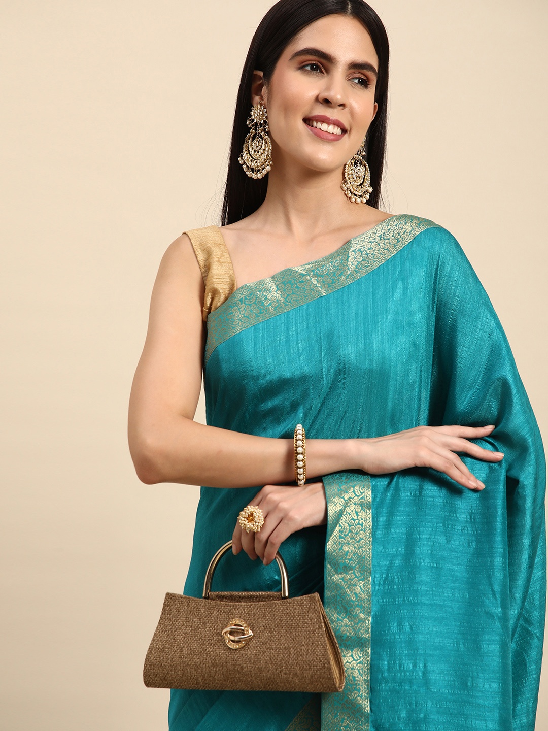 

Indian Women Gotta Patti Border Silk Blend Designer Saree, Green