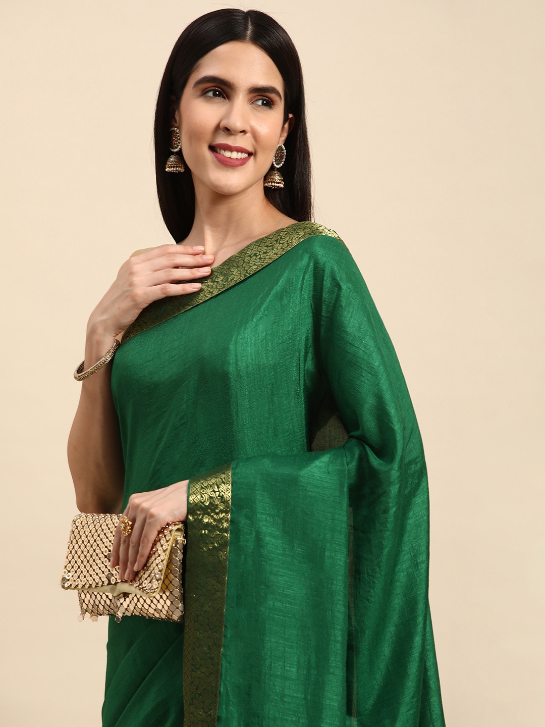 

Indian Women Gotta Patti Border Silk Blend Designer Saree, Green