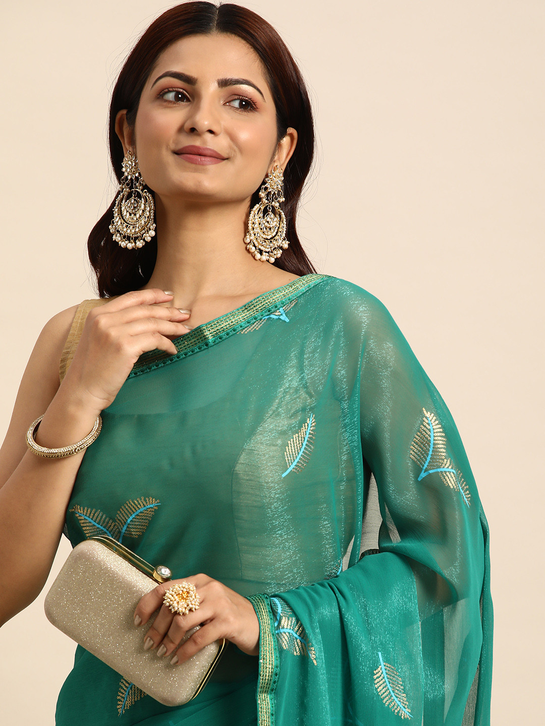 

Indian Women Floral Printed Silk Blend Saree, Green