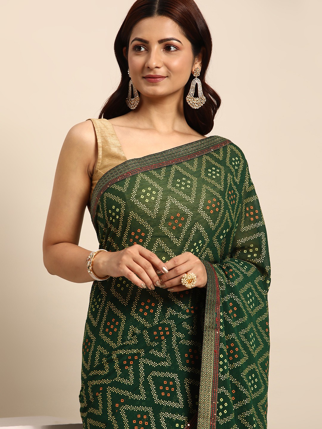 

Indian Women Printed Silk Blend Saree, Green