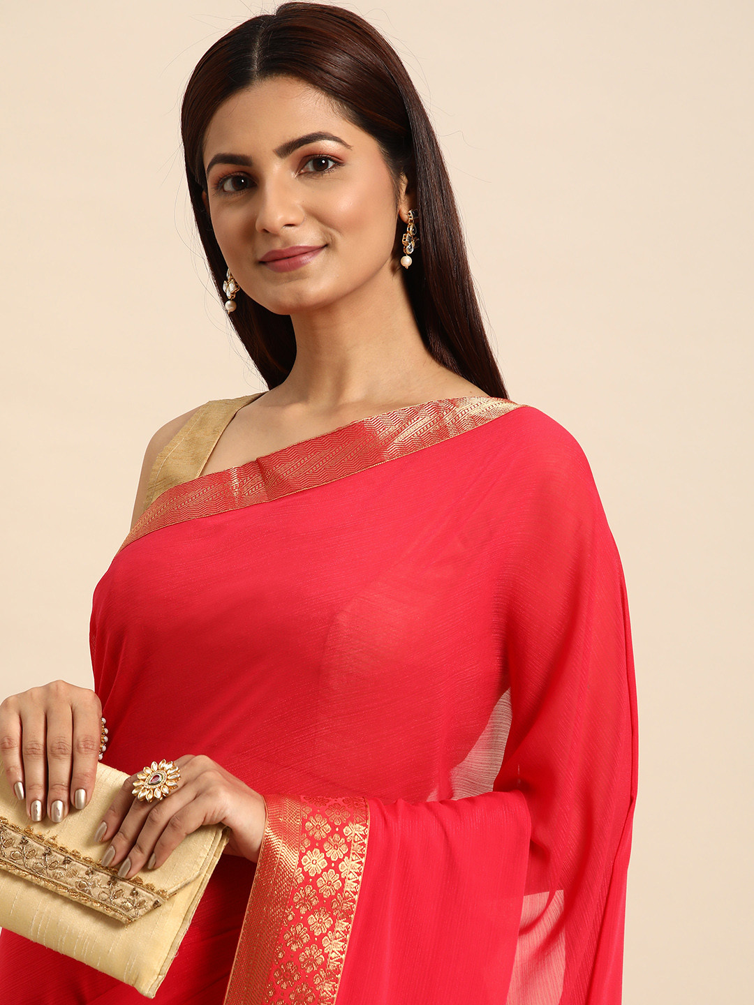 

Indian Women Stones-Studded Silk Blend Saree, Pink