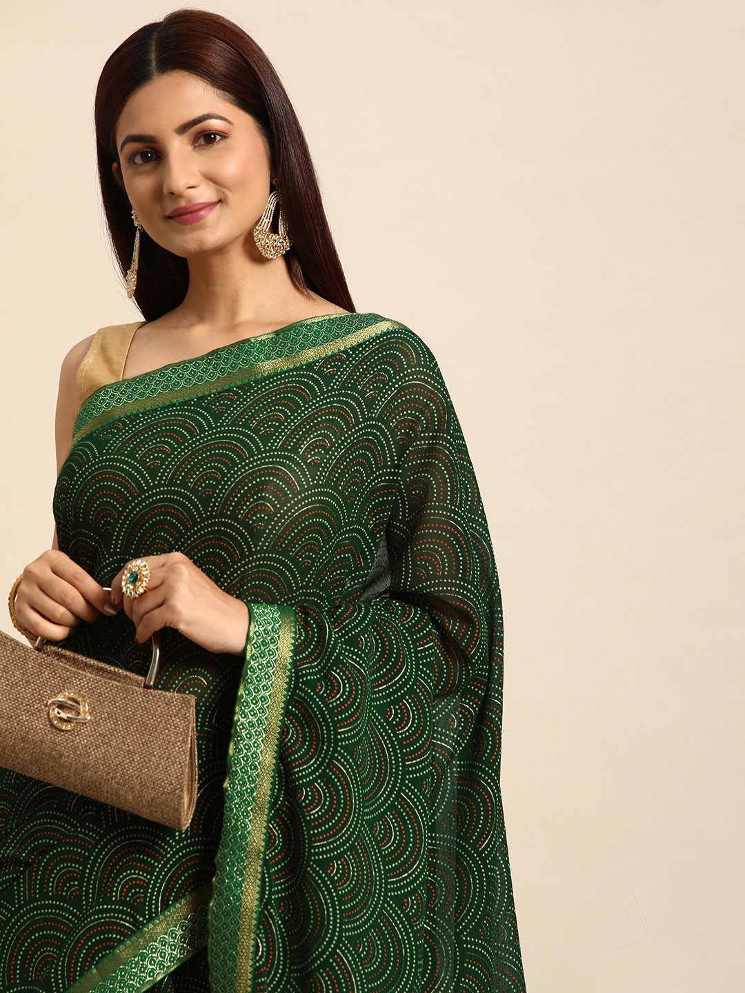 

Indian Women Printed Silk Blend Saree, Green