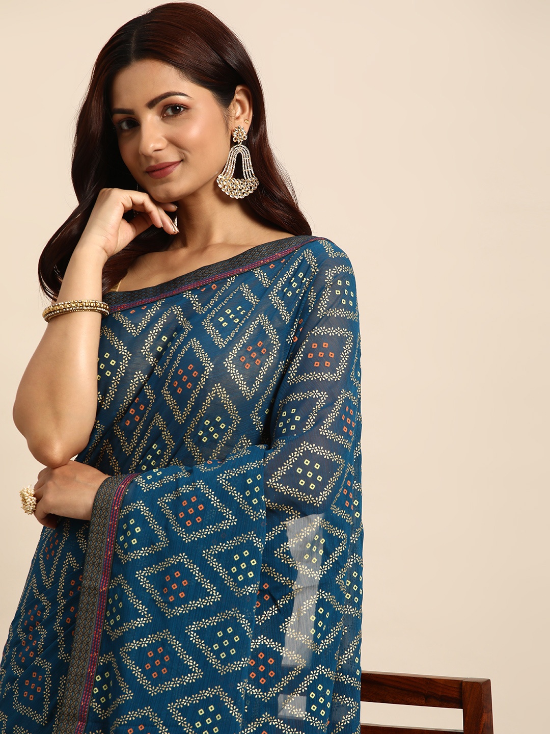 

Indian Women Printed Silk Blend Saree, Blue
