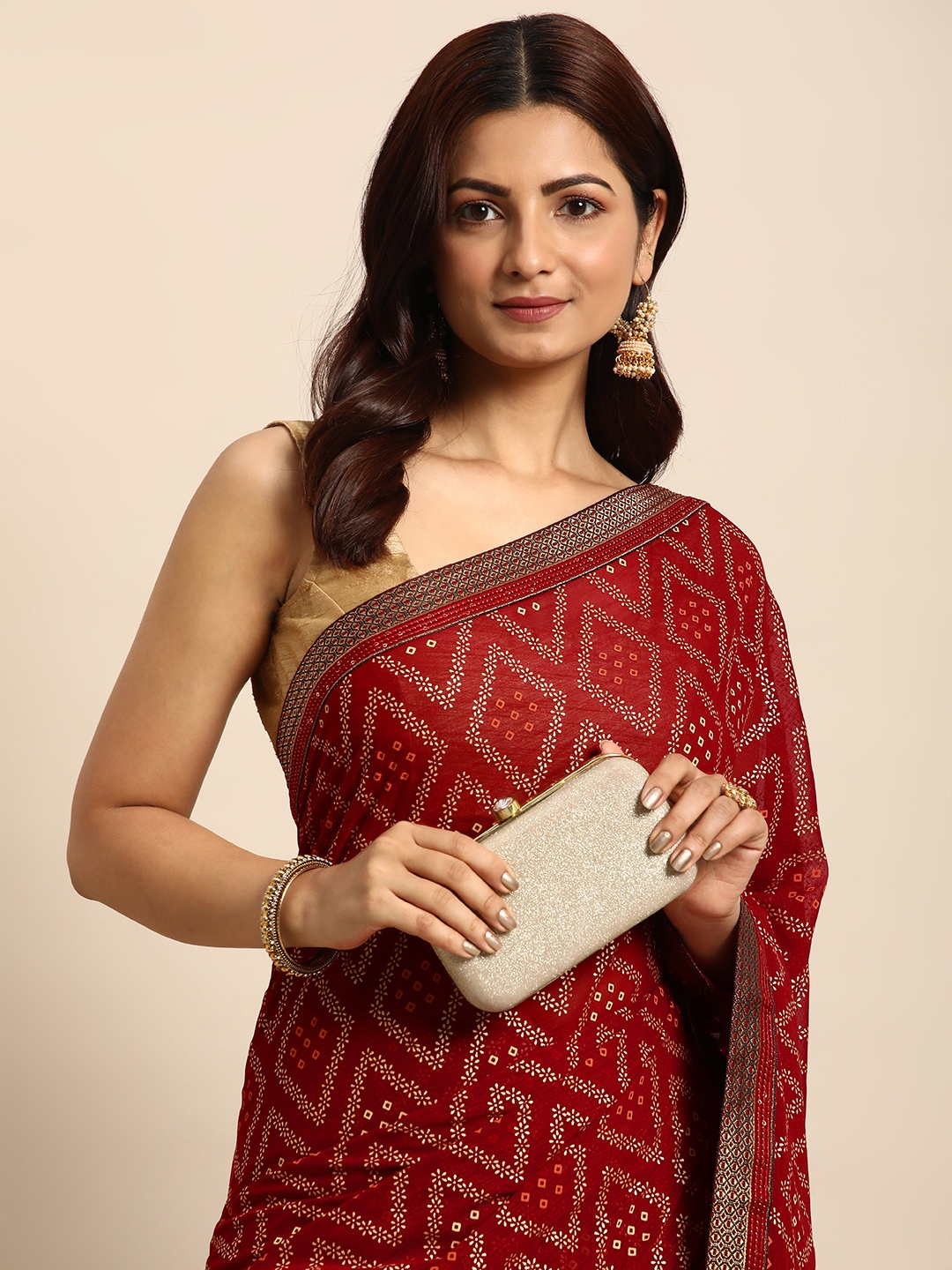 

Indian Women Printed Silk Blend Saree, Maroon
