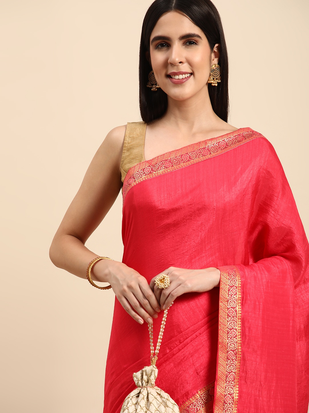 

Indian Women Gotta Patti Detail Silk Blend Designer Saree, Pink