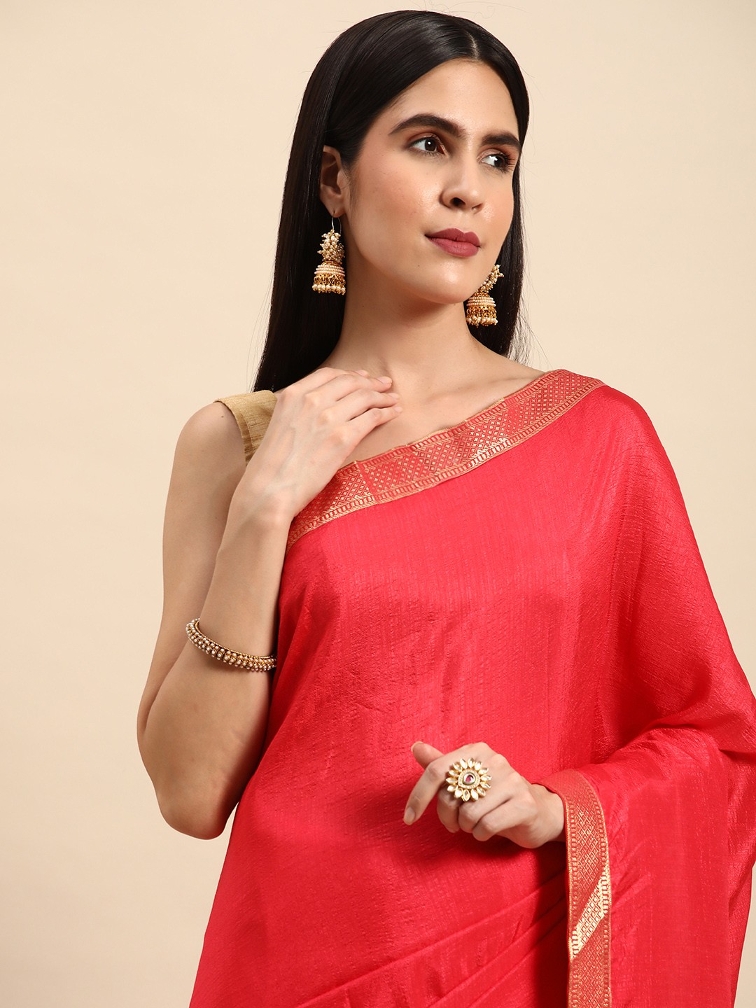 

Indian Women Printed Border Silk Blend Saree, Pink
