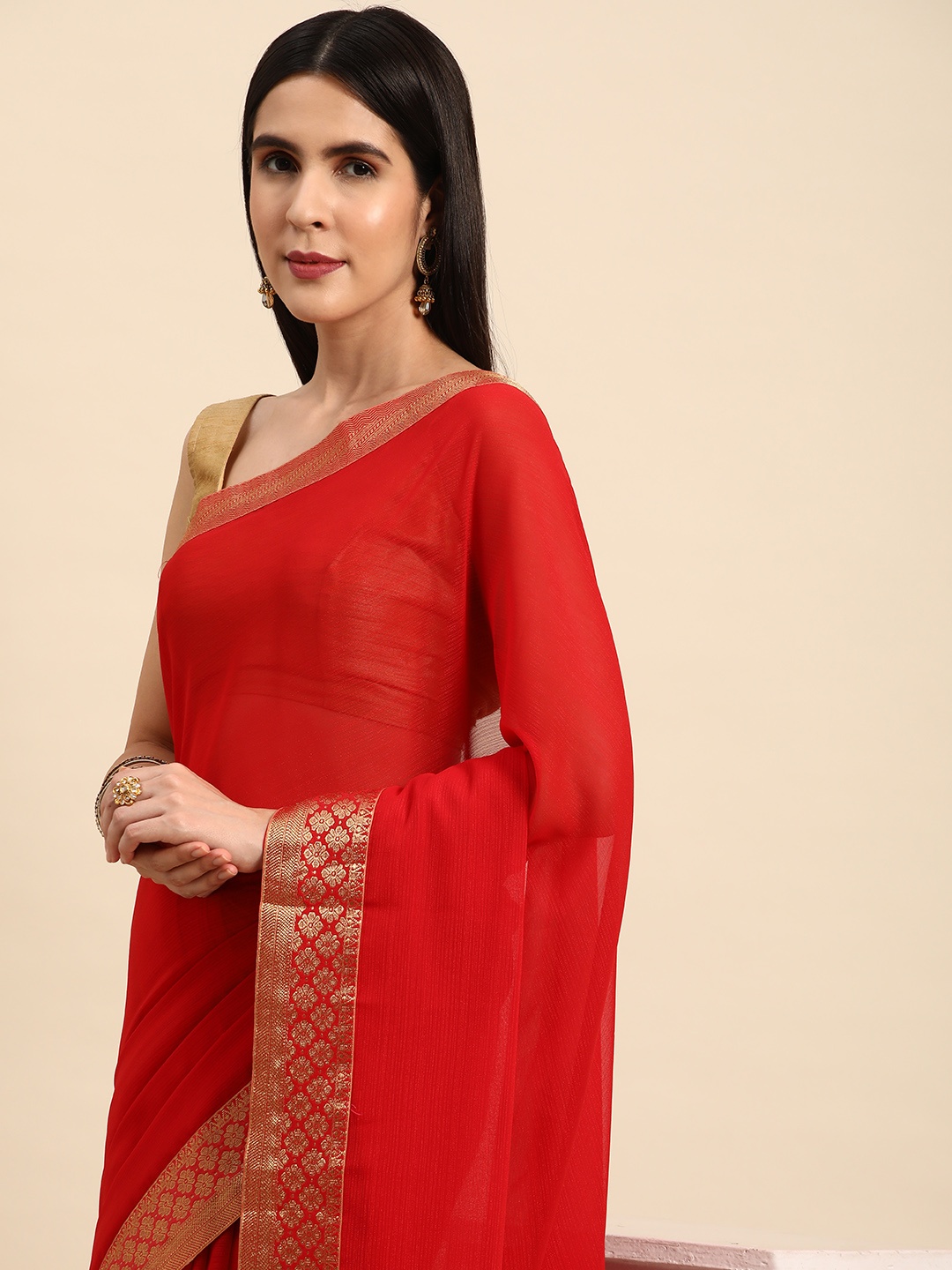 

Indian Women Beads and Stones Detail Saree, Red