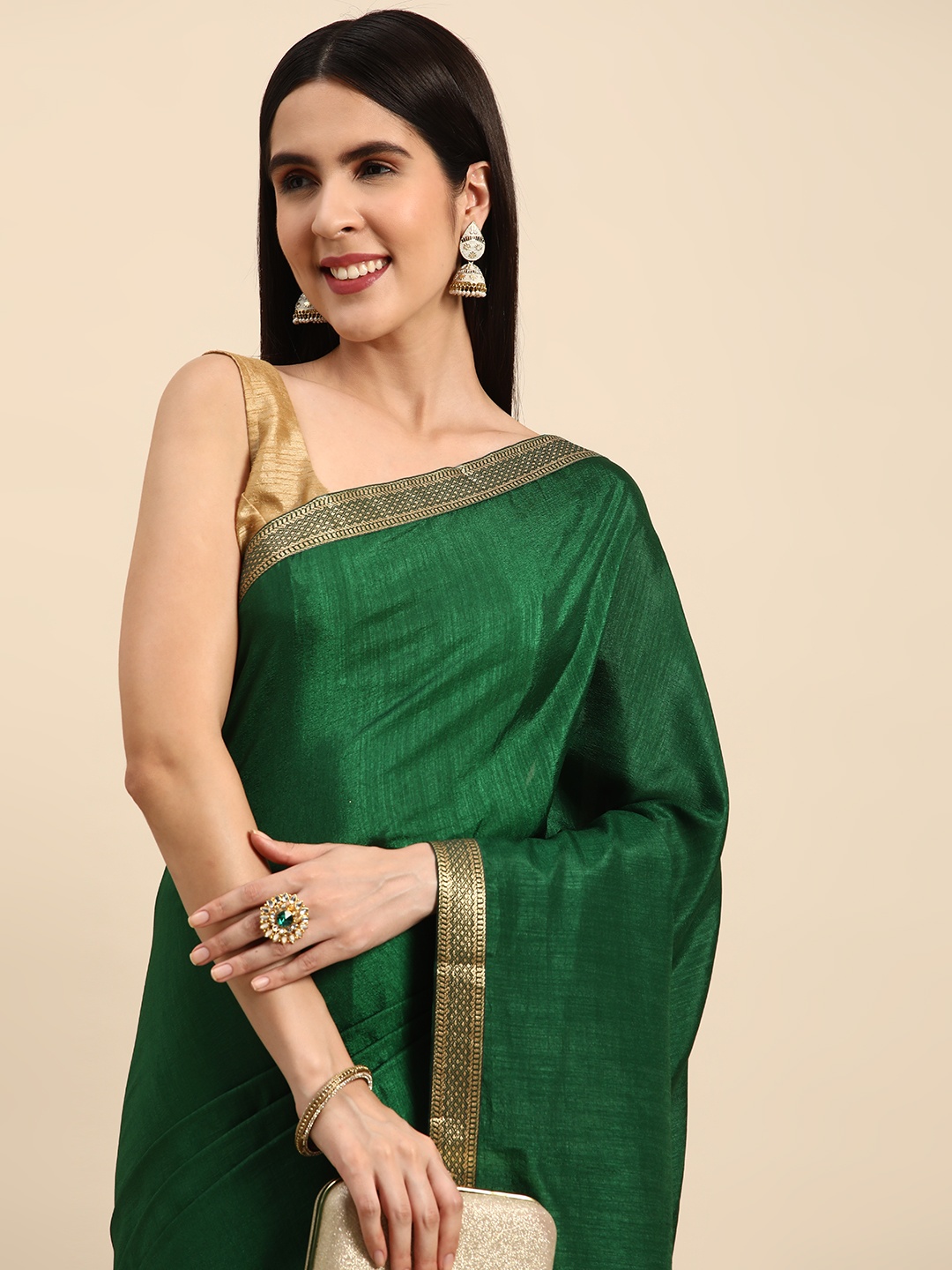 

Indian Women Gotta Patti Silk Blend Designer Saree, Green