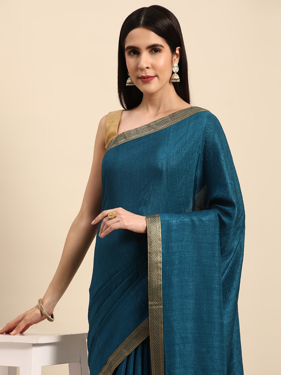 

Indian Women Gotta Patti Detail Silk Blend Designer Saree, Blue