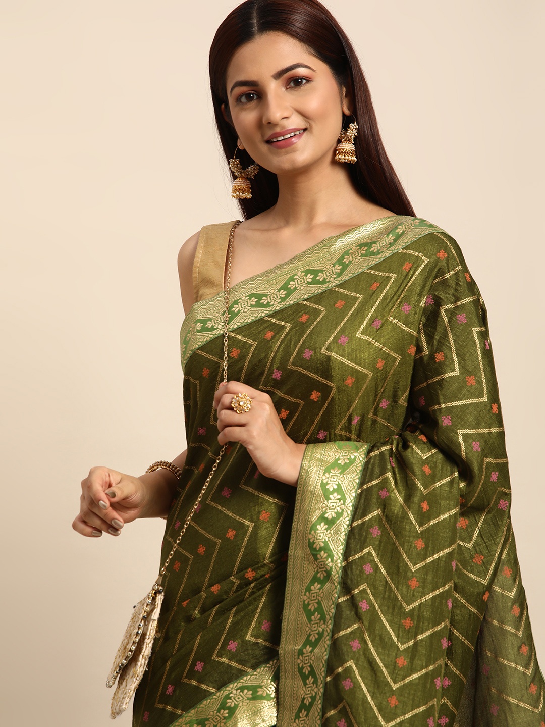 

Indian Women Printed Silk Blend Saree, Green
