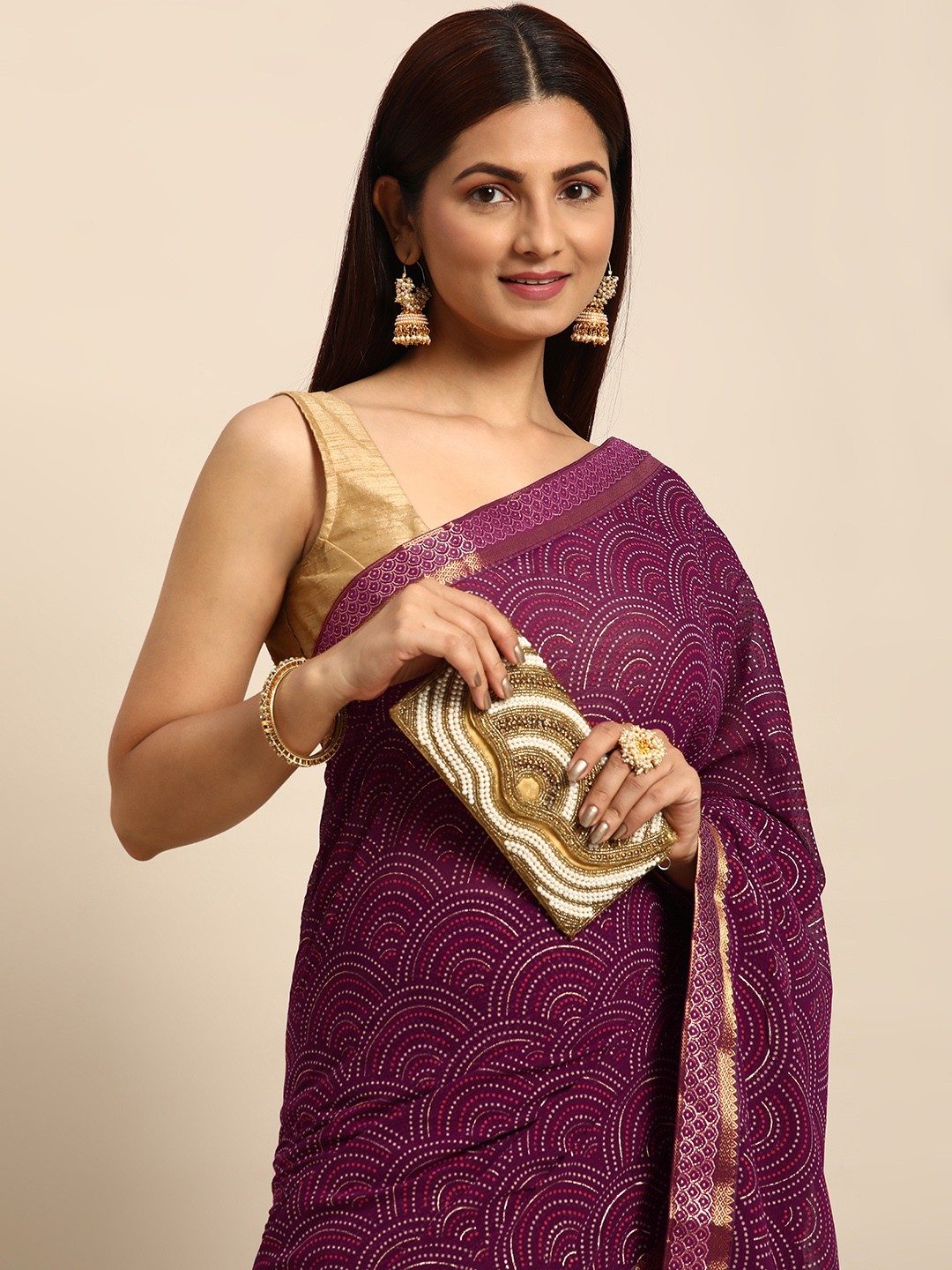 

Indian Women Printed Silk Blend Saree, Purple