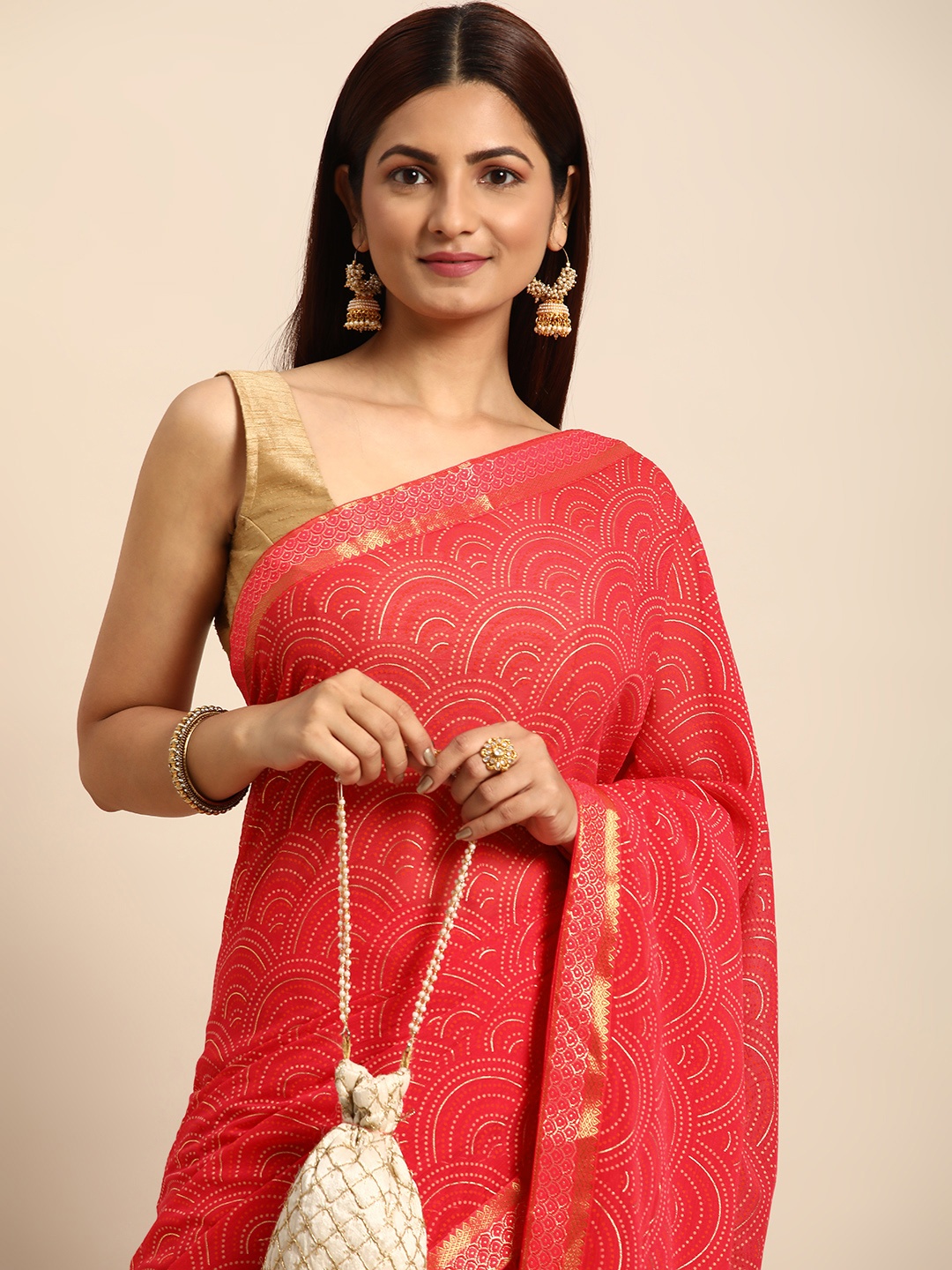 

Indian Women Printed Silk Blend Saree, Pink
