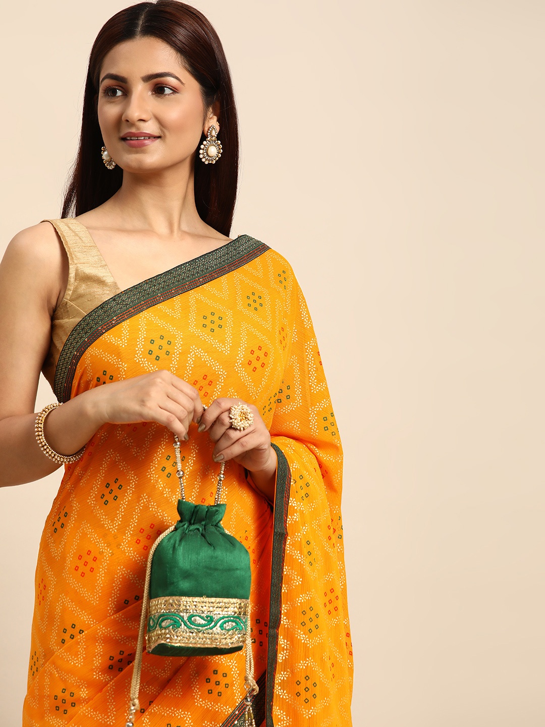 

Indian Women Printed Silk Blend Saree, Yellow